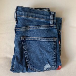 RARE Topshop Moto Jamie Embroidered Jeans sz 25